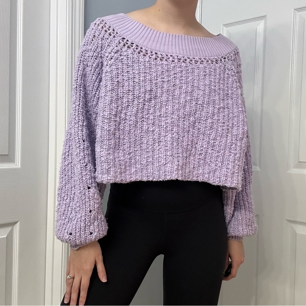 Free People Sweater Knit Cropped Lavender Purple Pastel Chunky Boho Extra Small